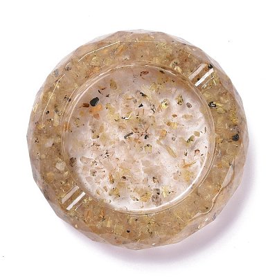 Resin with Natural Rutilated Quartz Chip Stones Ashtray DJEW-F015-06F-1