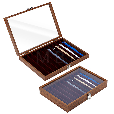 10 Grids Wooden Watch Band Organizer Storage Cases with Visible Window Lid CON-WH0112-078-1