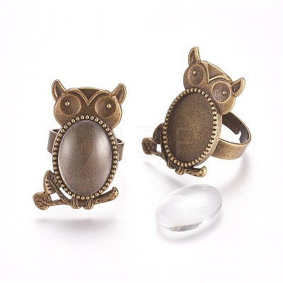 Vintage Adjustable Iron Owl Finger Ring Settings and Alloy Cabochon Bezel Settings FIND-X0010-04AB-1