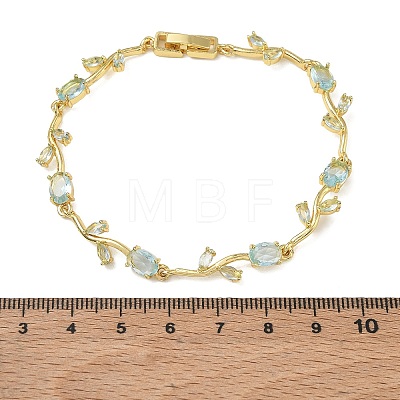 Brass Glass Flower Link Chain Bracelets KK-CBA7DFA-01G-08-1