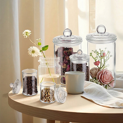 Column Glass Storage Jar with Lid AJEW-WA0004-78-1