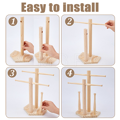 Baseball Wooden Jewelry Ring Display Tower Stands ODIS-WH0086-223B-1