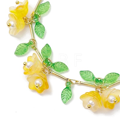 Flower Glass & Acrylic Charm Bracelets BJEW-JB10443-05-1