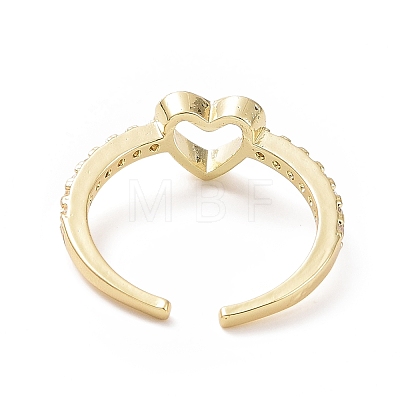 Clear Cubic Zirconia Hollow Out Heart Open Cuff Ring RJEW-I094-04G-1