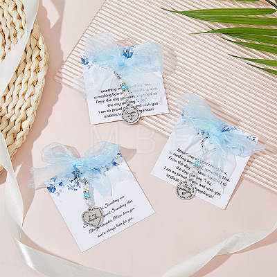 3Pcs 3 Styles 201 Stainless Steel Charm & Plastic Pearl Bead & Gauze Ribbon Bowknot Pendant Decorations AJEW-FH0009-38-1