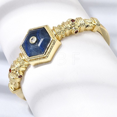 Hexagon Brass Pave Natural Gemstone & Cubic Zirconia Cuff Bangles for Women BJEW-Z172-01G-1