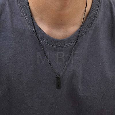 304 Stainless Steel Crack Pattern Rectangle Pendant Box Chain Necklaces for Men WGCB6AB-02-1