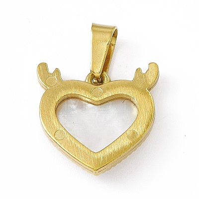 Natural Shell Heart Charms with Antler STAS-P315-16G-1