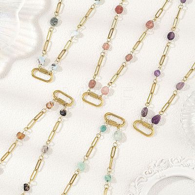 Natural Mixed Stone Nuggets Beaded Chain Necklaces NJEW-JN06508-1