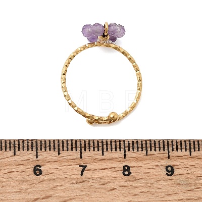Adjustable 304 Stainless Steel Natural Amethyst Cuff Open Rings RJEW-P187-01G-01-1
