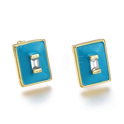 Brass Micro Pave Clear Cubic Zirconia Stud Earrings ZIRC-A017-31G-RS-1