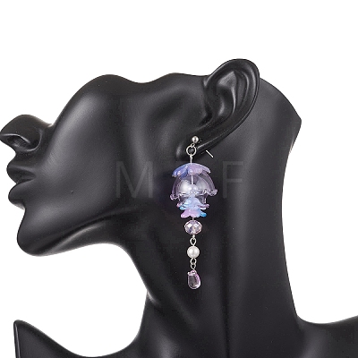 Jellyfish 304 Stainless Steel Shell Pearl Dangle Stud Earrings EJEW-TA00773-02-1