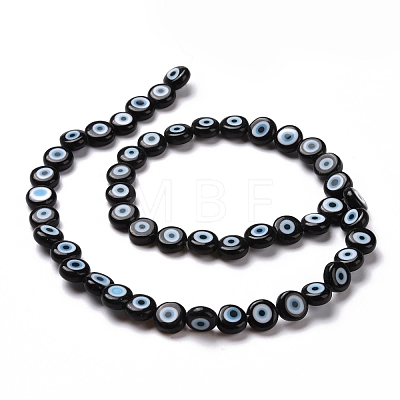 Handmade Evil Eye Lampwork Flat Round Bead Strands LAMP-L058-8mm-20-1