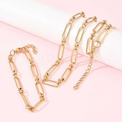 304 Stainless Steel Paperclip Chains Bracelet & Necklace Jewelry Sets SJEW-L199-02G-1