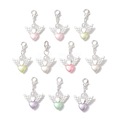 Opaque Acrylic Heart Angel Pendant Decorations HJEW-JM04528-1
