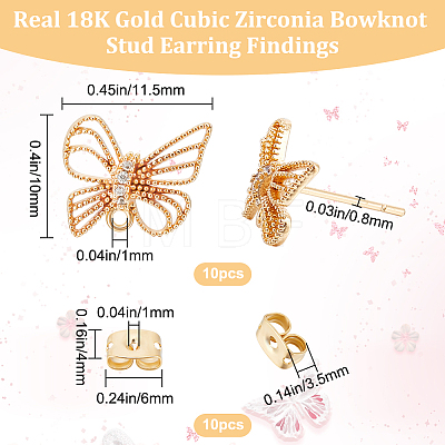 10Pcs Brass Cubic Zirconia Bowknot Stud Earring Findings KK-BBC0008-31-1