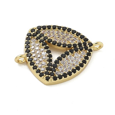 Rack Plating Brass Micro Pave Clear & Black Cubic Zirconia Triangle Connector Charms KK-A234-076G-1