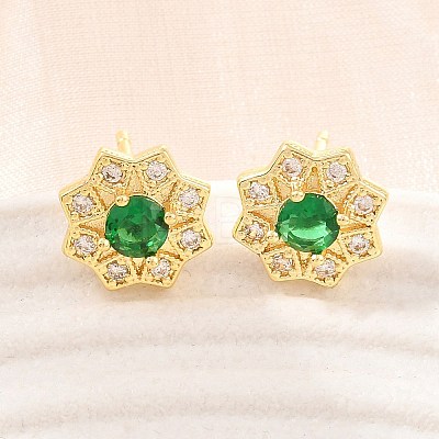 Brass Micro Pave Cubic Zirconia Stud Earrings for Women KK-A305-03G-06-1