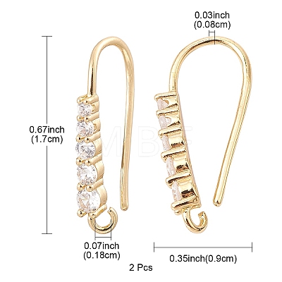 Brass Micro Pave Clear Cubic Zirconia Earring Hooks ZIRC-YW0001-04G-1