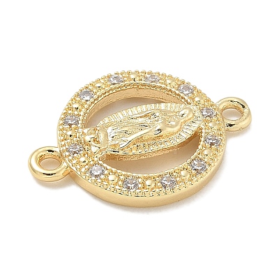 Rack Plating Brass Micro Pave Clear Cubic Zirconia Religion Virgin Mary Connector Charms KK-L224-094G-02-1