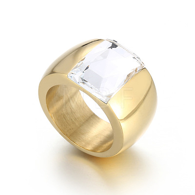 304 Stainless Steel & Glass Finger Rings FS-WGBA2F3-04-1