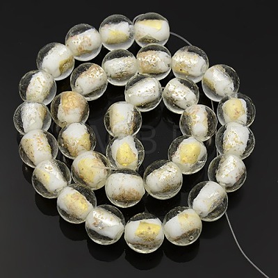 Handmade Gold and Silver Foil Glass Round Beads Strands FOIL-L002-12mm-09-1