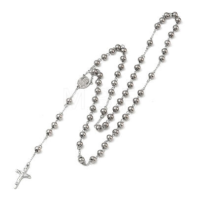 Tarnish Resistant Men's Rosary Bead Necklace with Crucifix Cross NJEW-I011-8mm-06-1