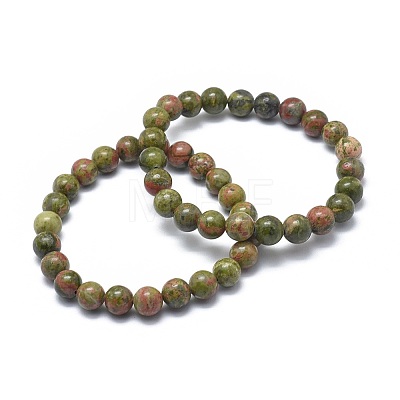 Natural Unakite Bead Stretch Bracelets X-BJEW-K212-B-006-1