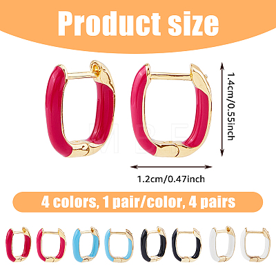 FIBLOOM 4 Pairs 4 Colors Golden Brass Rectangle Hoop Earrings EJEW-FI0003-06-1