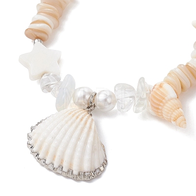 Natural Spiral Shell and Shell Pearl Beads Charm Bracelets for Women BJEW-TA00706-1
