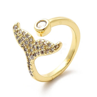 Clear Cubic Zirconia Whale Tail Shape Open Cuff Ring KK-H439-38G-1