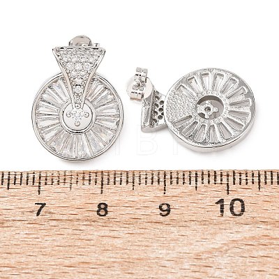 Flat Round Brass Micro Pave Clear Cubic Zirconia Stud Earrings EJEW-D351-11P-1