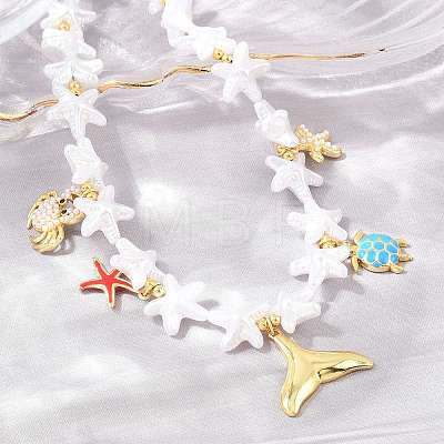 Ocean Brass Pave Cubic Zirconia and Enamel Sea Animals Pendant Necklaces KK-CBA4547-03C-G-1