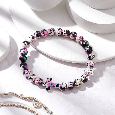 Round Synthetic Turquoise Beaded Stretch Bracelets for Womenm Men BJEW-JB11548-03-1