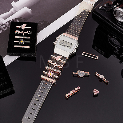   15Pcs 15 Style Heart & Flower & Word & Butterfly Crystal Rhinestone Watch Band Charms Set FIND-PH0007-69-1