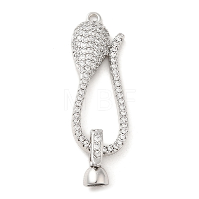 Rack Plating Brass Micro Pave Clear Cubic Zirconia Fold Over Clover Clasps KK-H447-06P-1