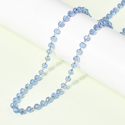 304 Stainless Steel with Glass Faceted Rondelle Bead Handmade Link Chain Birth Stone Necklaces for Women NJEW-G195-01G-07-1