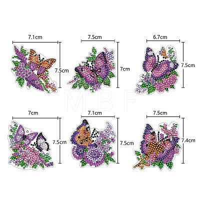 6Pcs Butterfly DIY Diamond Painting Keychain Kit PW-WG95088-01-1