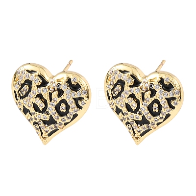 Heart Brass Micro Pave Clear Cubic Zirconia Stud Earrings EJEW-H178-09G-02-1