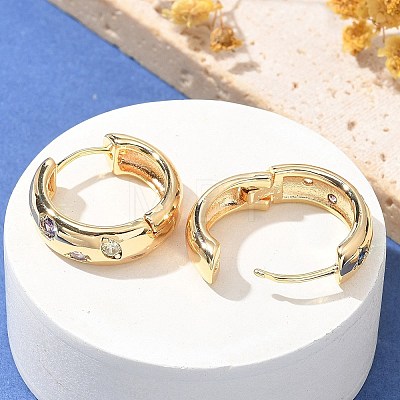 Brass Micro Pave Cubic Zirconia Hoop Earrings EJEW-H152-01A-G-1