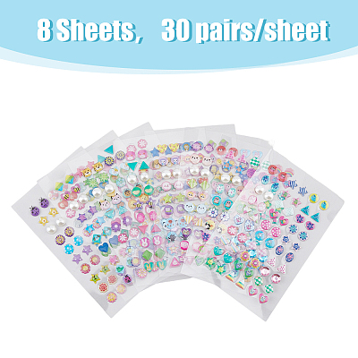 8 Sheets 8 Styles 3D Gems Earring Stickers for Girls DIY-FH0005-30-1