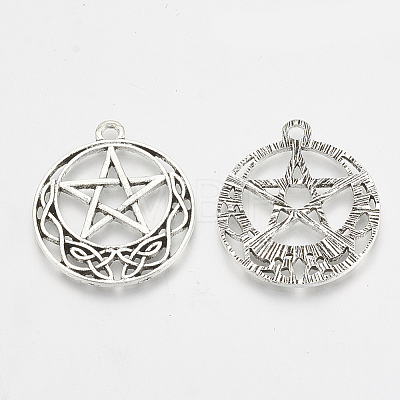 Tibetan Style Alloy Pentacle Pendants X-TIBEP-T004-88AS-1