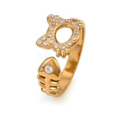 304 Stainless Steel Micro Pave Cubic Zirconia Cuff Open Rings for Women SA-CBAABBA-04G-1