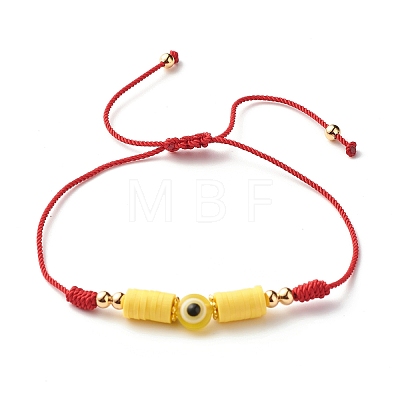 Flat Round with Evil Eye Resin Braided Beads Bracelet BJEW-JB07336-1