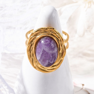 Oval Natural Amethyst Finger Rings RJEW-M063-01G-16-1