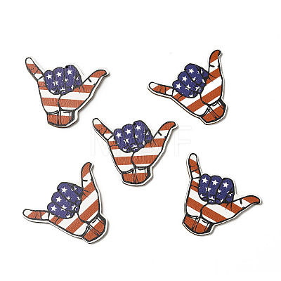 American Flag Theme Single Face Printed Aspen Wood Gesture Big Pendants WOOD-G014-17-1