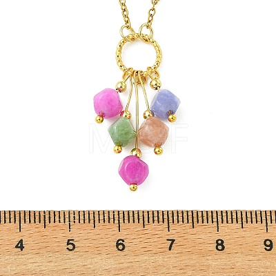 Natural Multicolor Tourmaline Dice Beaded Tassel Pendant 304 Stainless Steel Satellite Chain Necklaces for Women NJEW-JN06450-01-1