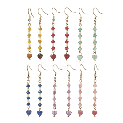 Heart 304 Stainless Steel & Glass Seed Beads Dangle Earrings EJEW-MZ00718-1