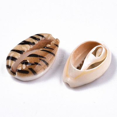 Printed Natural Cowrie Shell Beads X-SHEL-S266-18-1