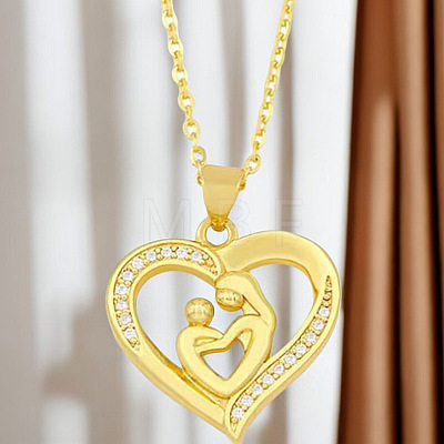 Alloy Crystal Rhinestone Heart with Mother and Baby Pendant Necklaces for Mother's Day FS-WGAE5FE-02-1